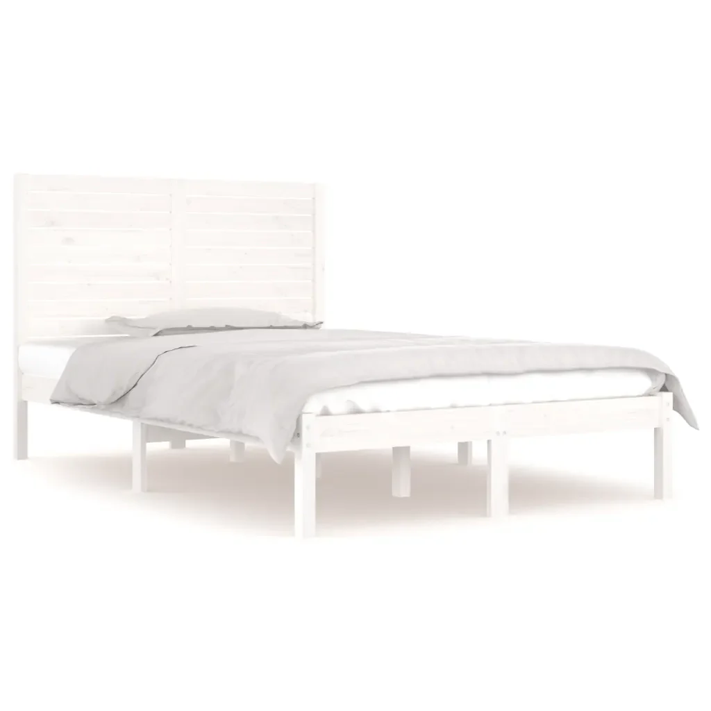 Letto matrimoniale | Letto per adulti | Giroletto Bianco in Legno Massello 140x190 cm