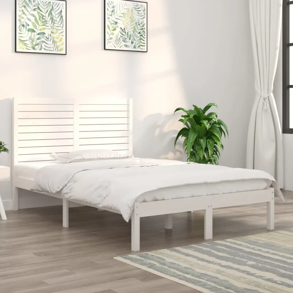 Letto matrimoniale | Letto per adulti | Giroletto Bianco in Legno Massello 140x190 cm - Image 2
