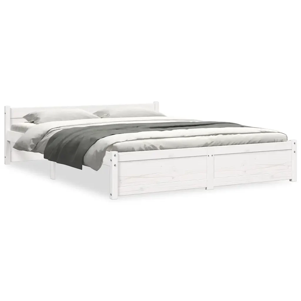 Letto matrimoniale | Letto per adulti | Giroletto Bianco in Legno Massello 140x190 cm