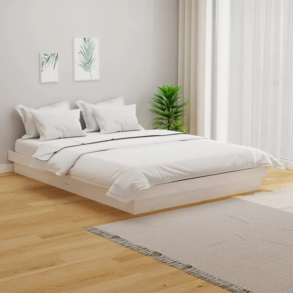 Letto matrimoniale | Letto per adulti | Giroletto Bianco in Legno Massello 140x190 cm - Image 2