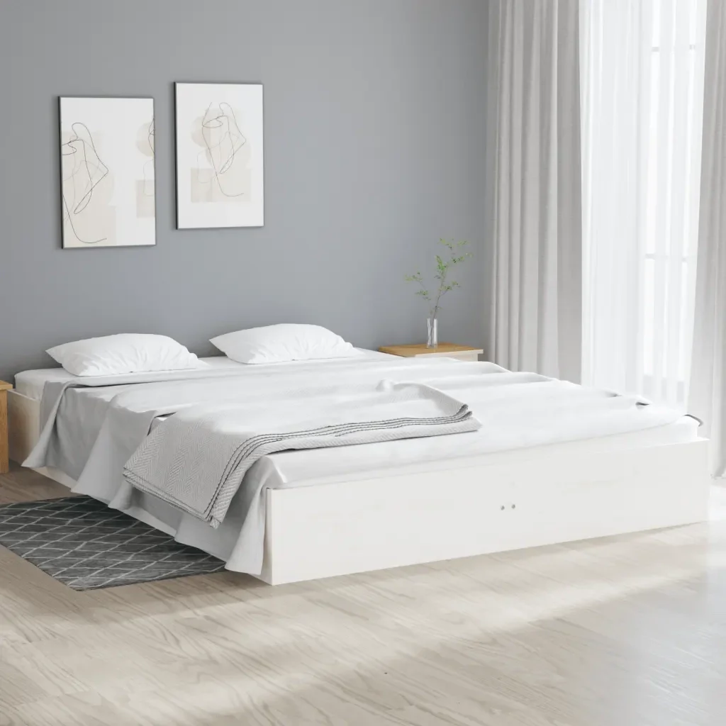 Letto matrimoniale | Letto per adulti | Giroletto Bianco in Legno Massello 140x190 cm - Image 2