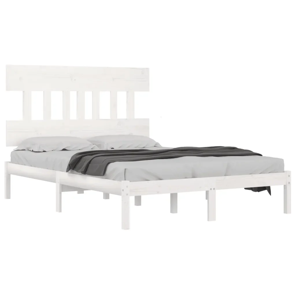 Letto matrimoniale | Letto per adulti | Giroletto Bianco in Legno Massello 140x200 cm - Image 3
