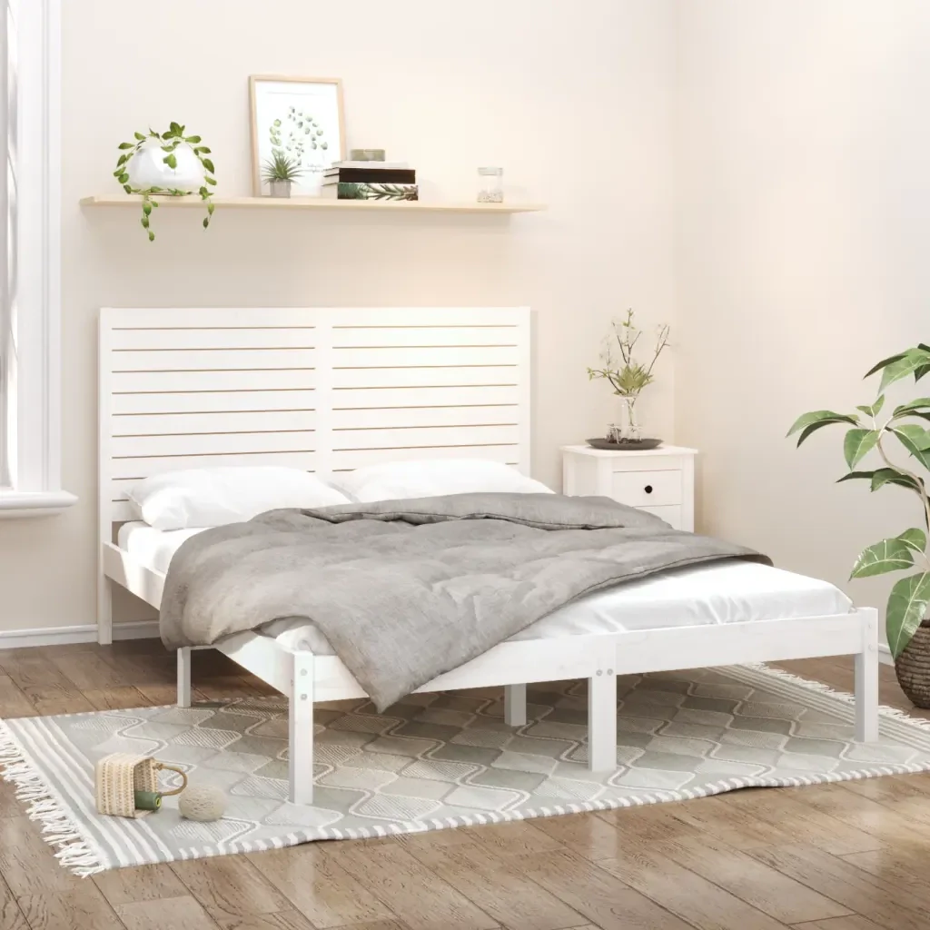 Letto matrimoniale | Letto per adulti | Giroletto Bianco in Legno Massello 140x200 cm - Image 2