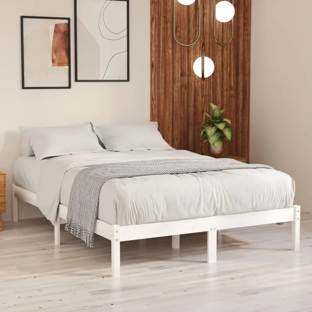 Letto matrimoniale | Letto per adulti | Giroletto Bianco in Legno Massello 150x200 cm King Size - Image 2