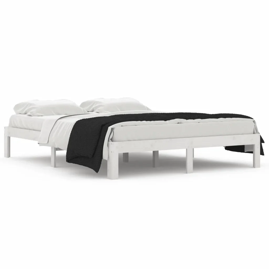 Letto matrimoniale | Letto per adulti | Giroletto Bianco in Legno Massello 150x200 cm King Size
