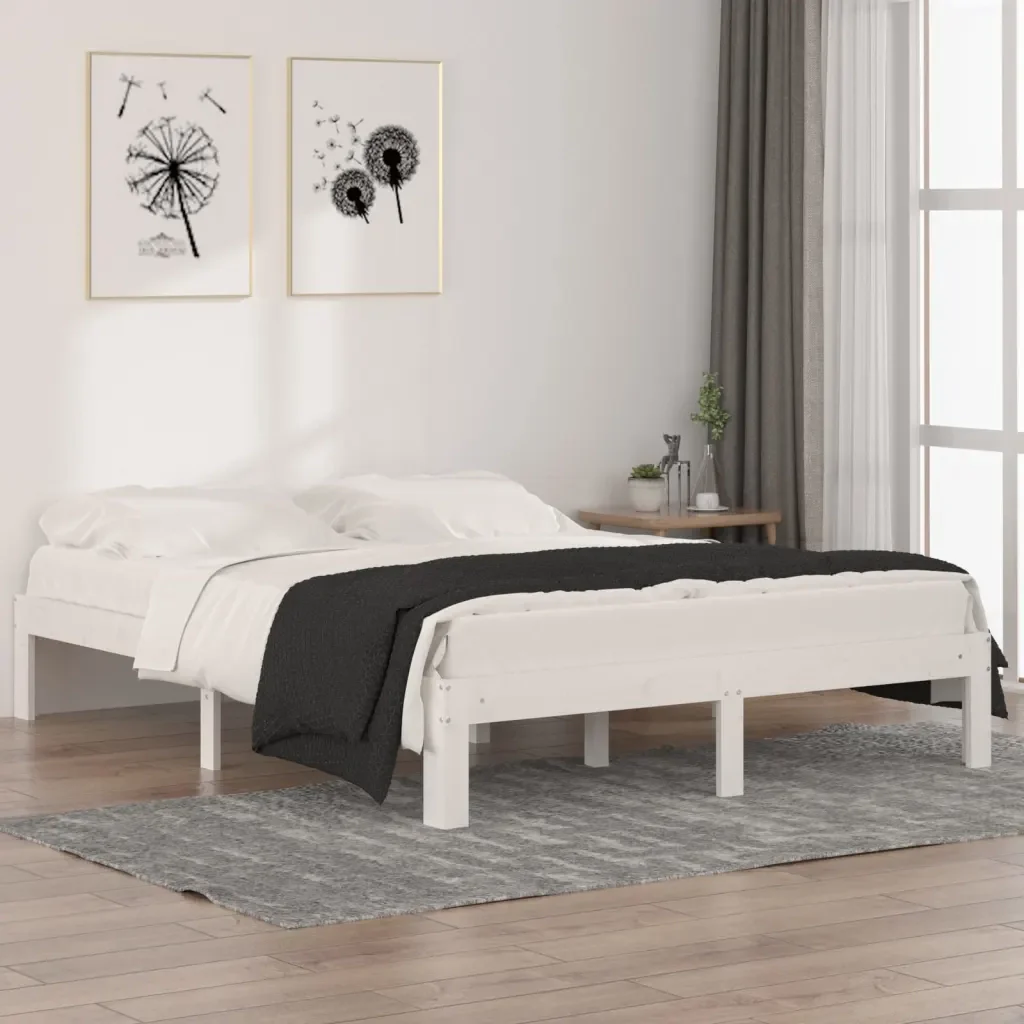 Letto matrimoniale | Letto per adulti | Giroletto Bianco in Legno Massello 150x200 cm King Size - Image 2