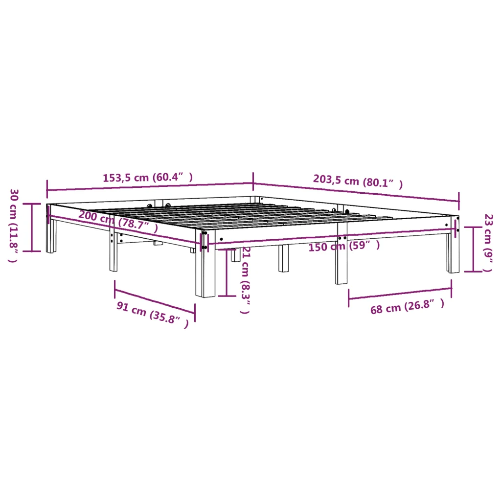 Letto matrimoniale | Letto per adulti | Giroletto Bianco in Legno Massello 150x200 cm King Size - Image 8