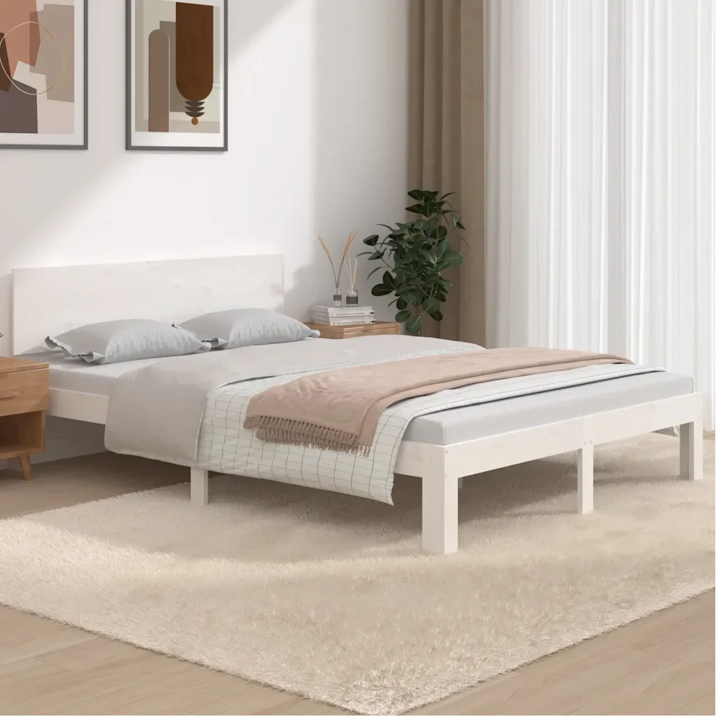 Letto matrimoniale | Letto per adulti | Giroletto Bianco in Legno Massello 150x200 cm King Size - Image 2