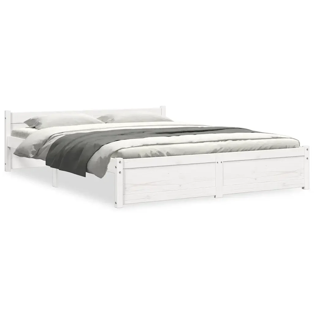 Letto matrimoniale | Letto per adulti | Giroletto Bianco in Legno Massello 150x200 cm King Size