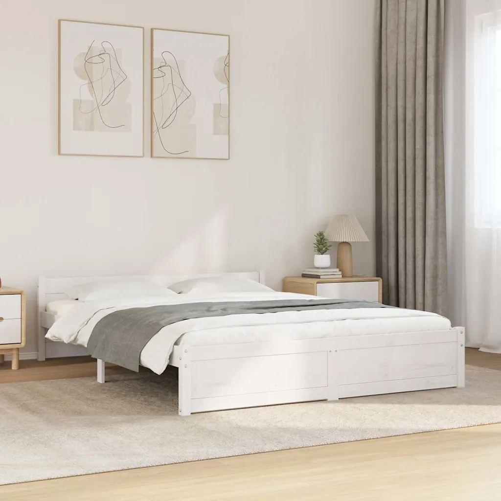 Letto matrimoniale | Letto per adulti | Giroletto Bianco in Legno Massello 150x200 cm King Size - Image 2