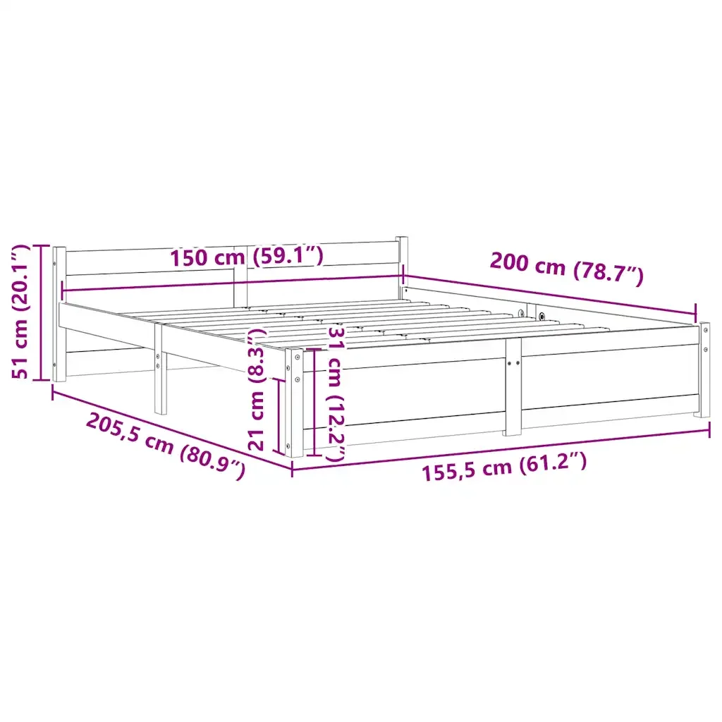 Letto matrimoniale | Letto per adulti | Giroletto Bianco in Legno Massello 150x200 cm King Size - Image 9