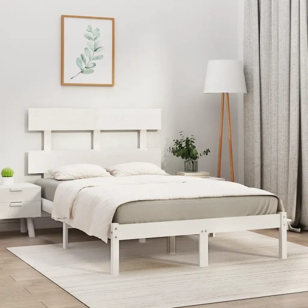 Letto matrimoniale | Letto per adulti | Giroletto Bianco in Legno Massello 160x200 cm - Image 2