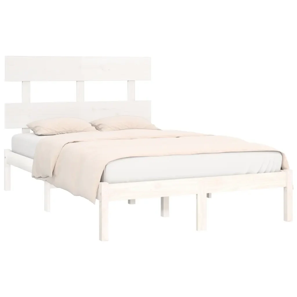 Letto matrimoniale | Letto per adulti | Giroletto Bianco in Legno Massello 160x200 cm - Image 4
