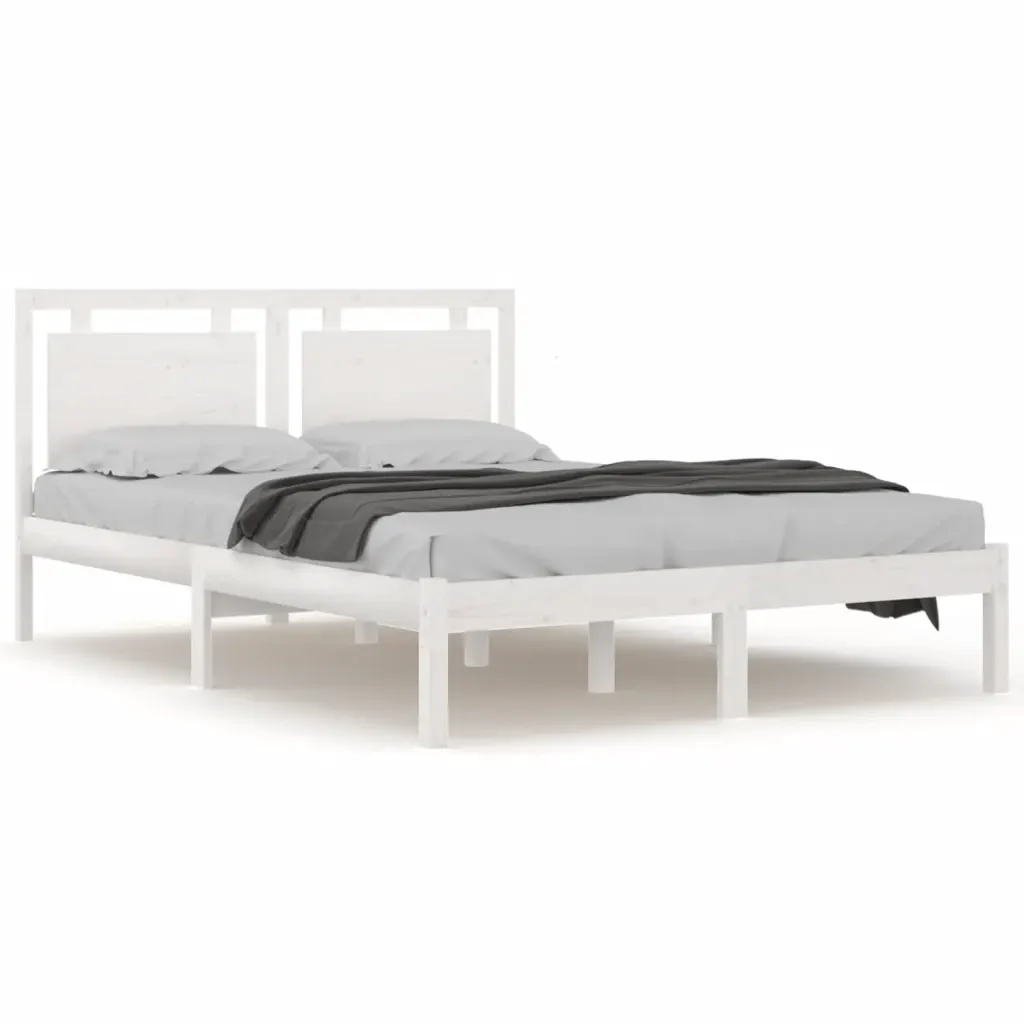 Letto matrimoniale | Letto per adulti | Giroletto Bianco in Legno Massello 160x200 cm