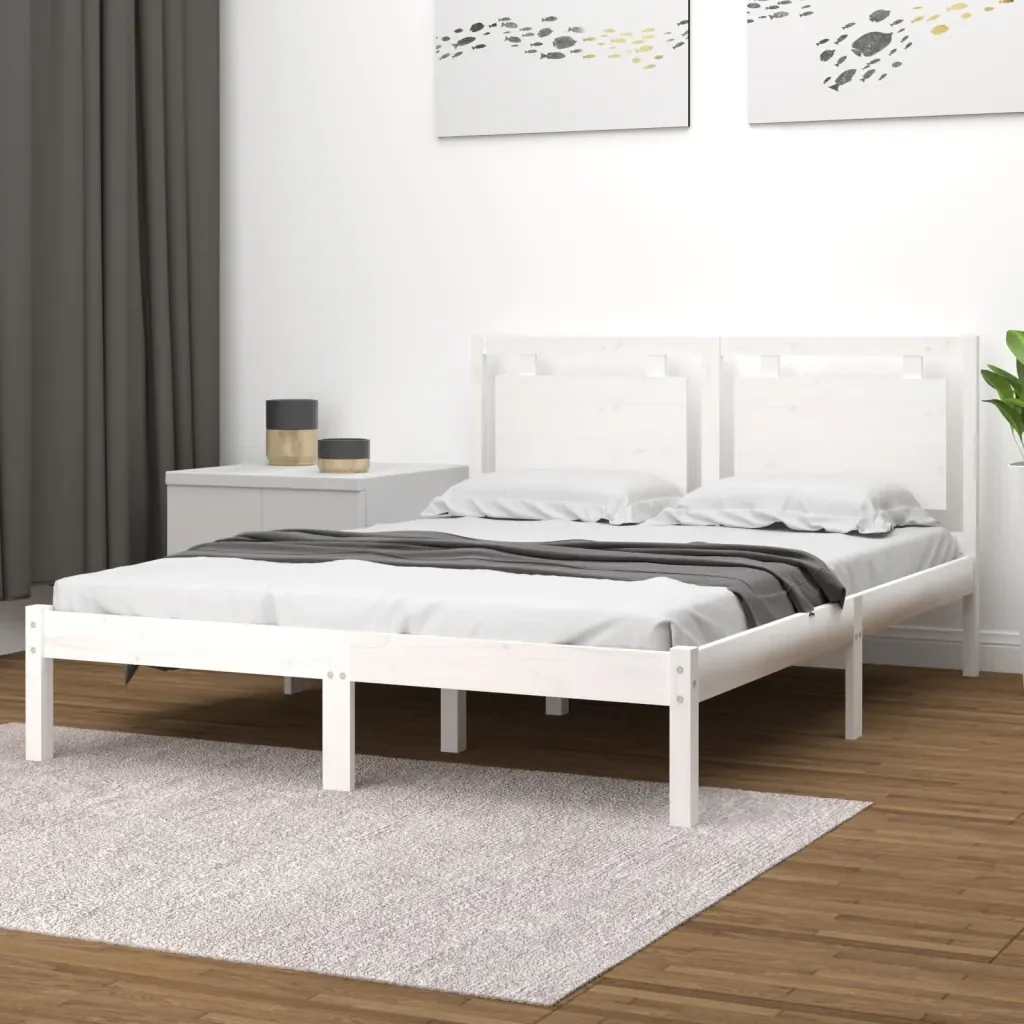 Letto matrimoniale | Letto per adulti | Giroletto Bianco in Legno Massello 160x200 cm - Image 2