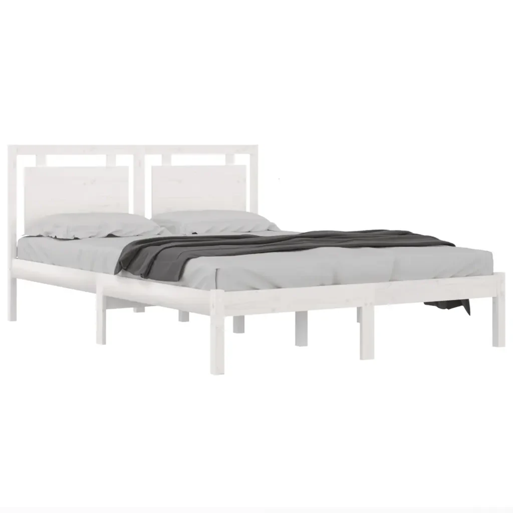 Letto matrimoniale | Letto per adulti | Giroletto Bianco in Legno Massello 160x200 cm - Image 3