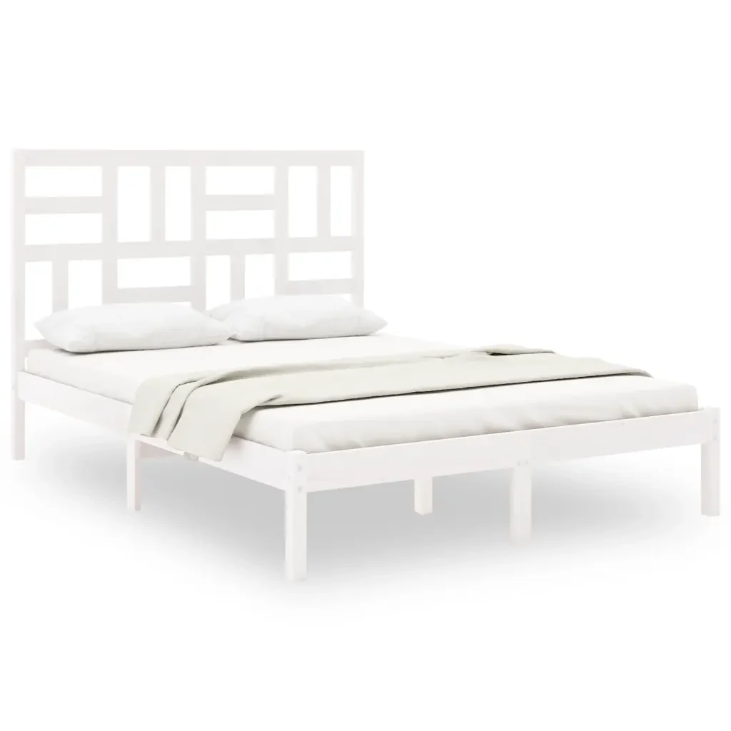 Letto matrimoniale | Letto per adulti | Giroletto Bianco in Legno Massello 160x200 cm