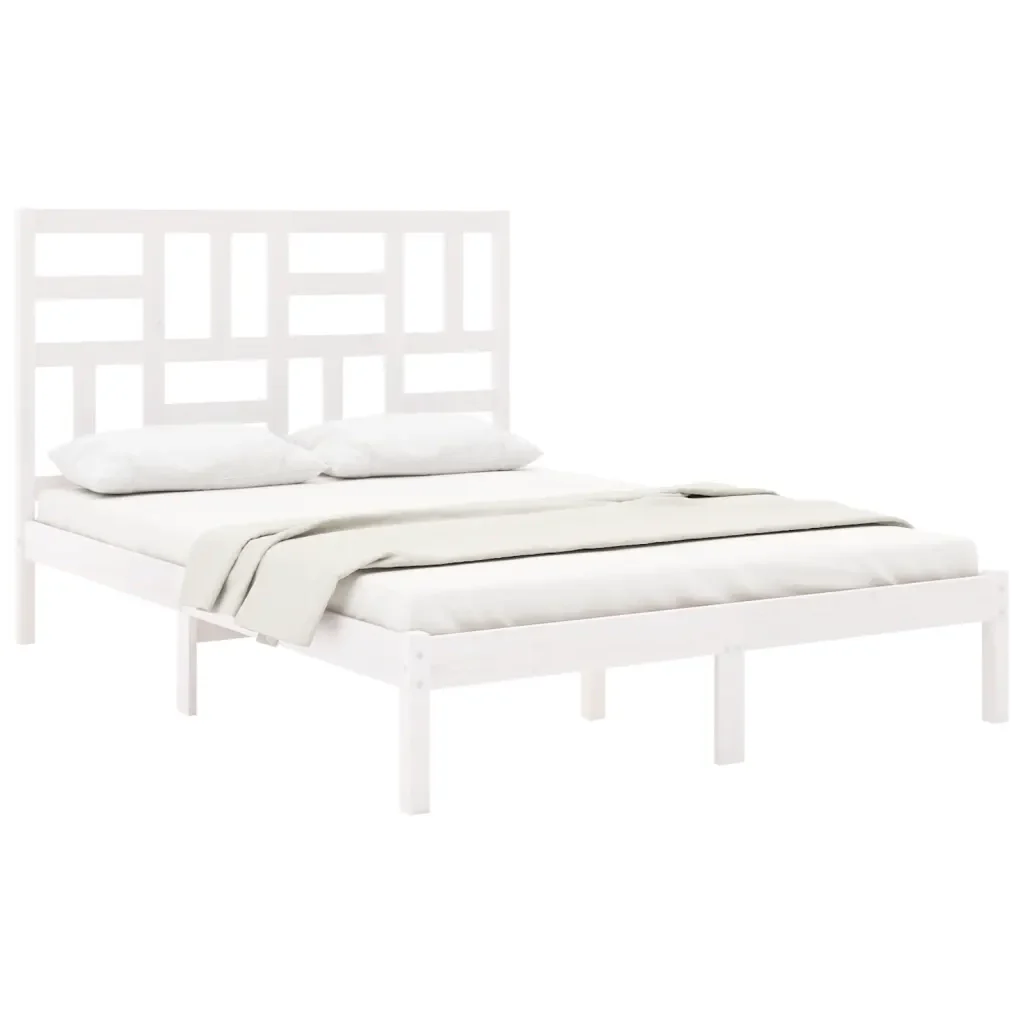 Letto matrimoniale | Letto per adulti | Giroletto Bianco in Legno Massello 160x200 cm - Image 3