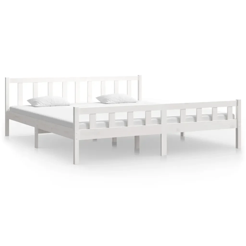 Letto matrimoniale | Letto per adulti | Giroletto Bianco in Legno Massello 160x200 cm