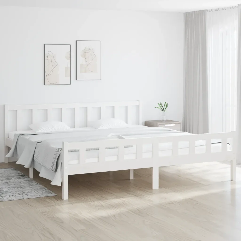 Letto matrimoniale | Letto per adulti | Giroletto Bianco in Legno Massello 160x200 cm - Image 2