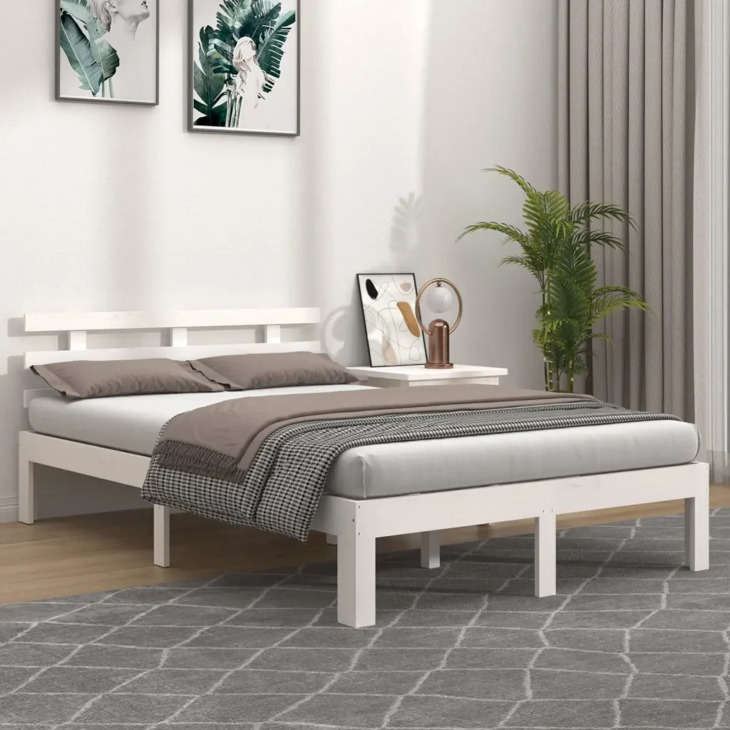 Letto matrimoniale | Letto per adulti | Giroletto Bianco in Legno Massello 160x200 cm - Image 2