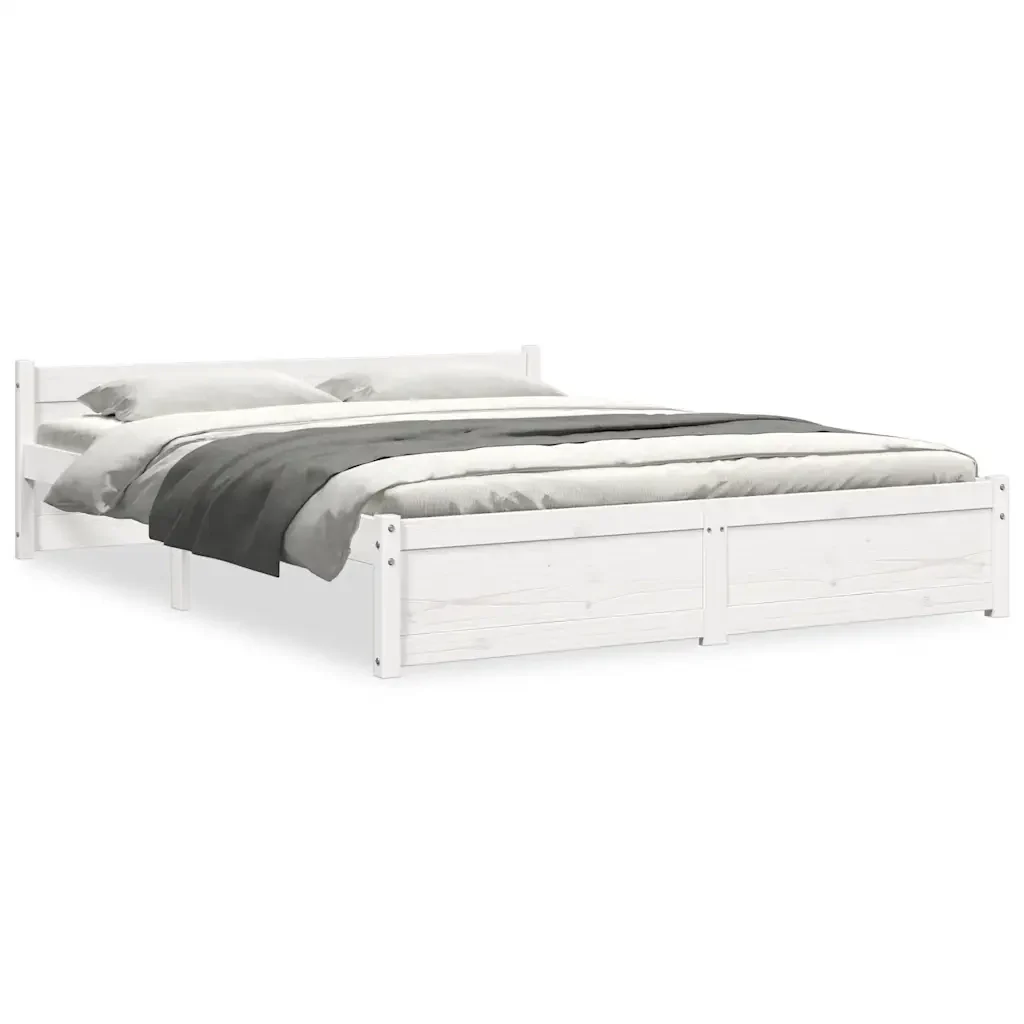 Letto matrimoniale | Letto per adulti | Giroletto Bianco in Legno Massello 160x200 cm