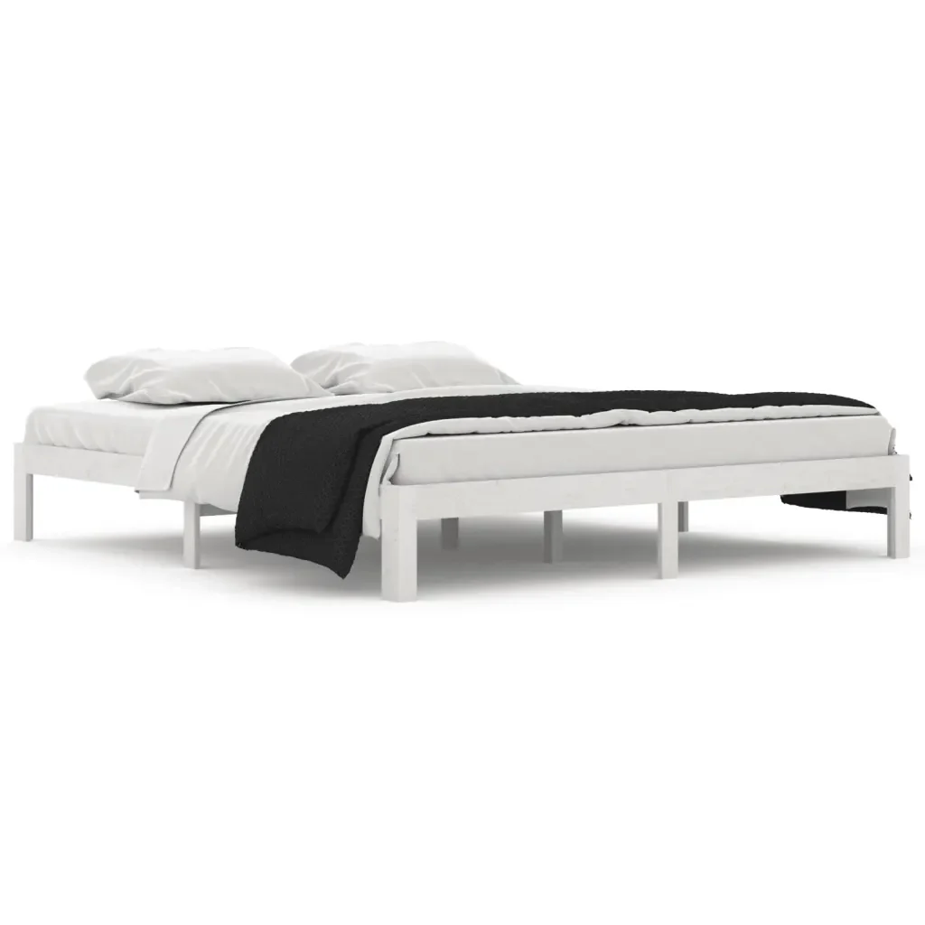 Letto matrimoniale | Letto per adulti | Giroletto Bianco in Legno Massello 180x200 cm Super King