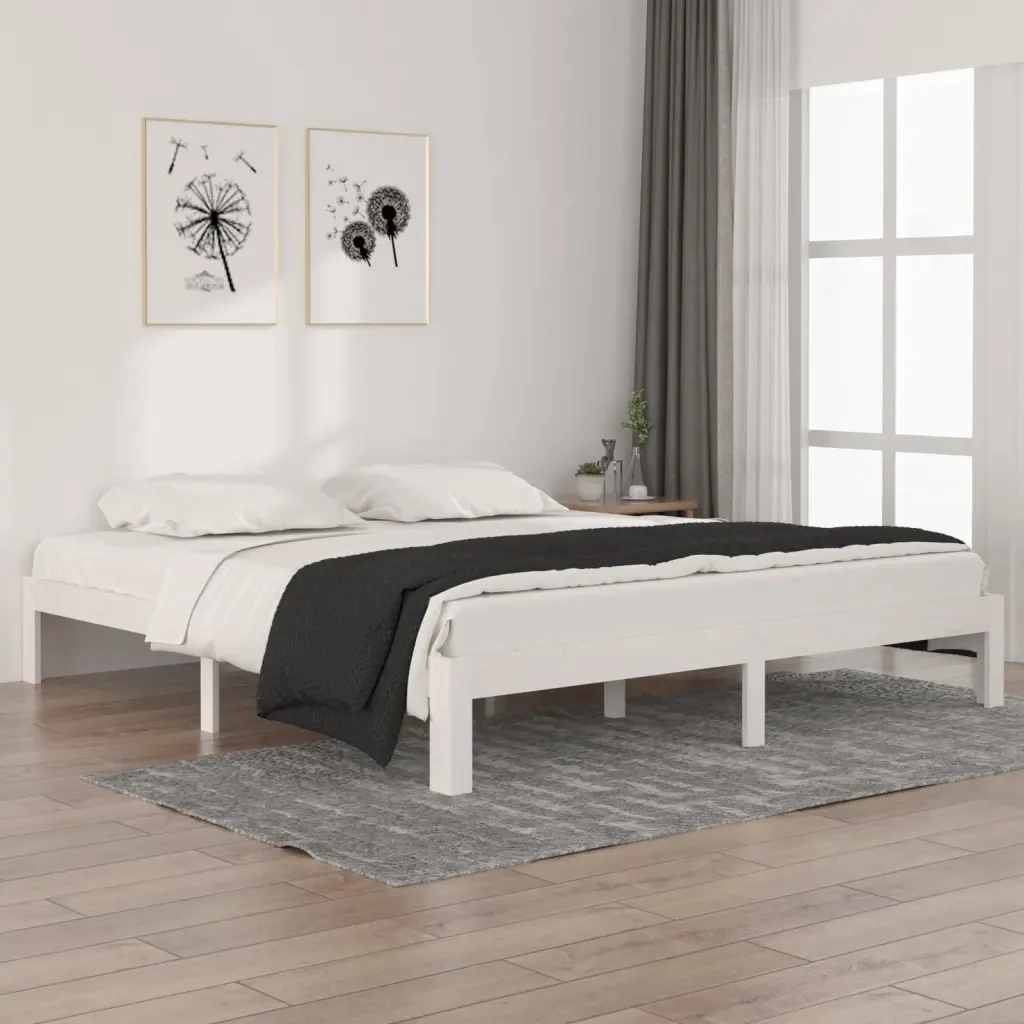 Letto matrimoniale | Letto per adulti | Giroletto Bianco in Legno Massello 180x200 cm Super King - Image 2