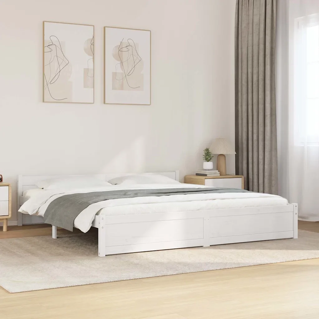 Letto matrimoniale | Letto per adulti | Giroletto Bianco in Legno Massello 180x200 cm Super King - Image 2