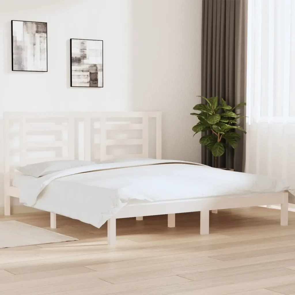 Letto matrimoniale | Letto per adulti | Giroletto Bianco in Legno Massello 180x200 cm Super King - Image 2