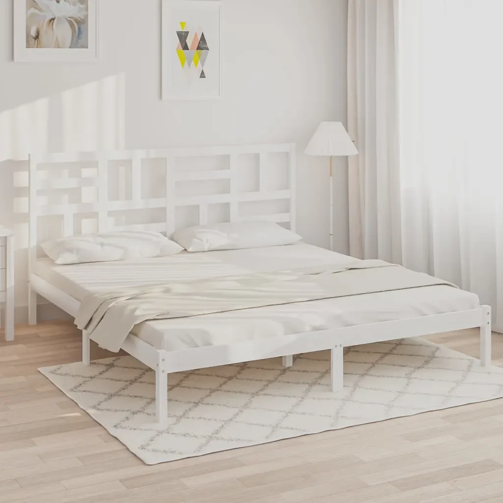 Letto matrimoniale | Letto per adulti | Giroletto Bianco in Legno Massello 180x200 cm Super King - Image 2