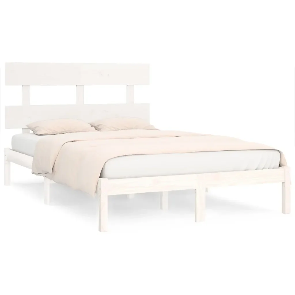 Letto matrimoniale | Letto per adulti | Giroletto Bianco in Legno Massello 200x200 cm