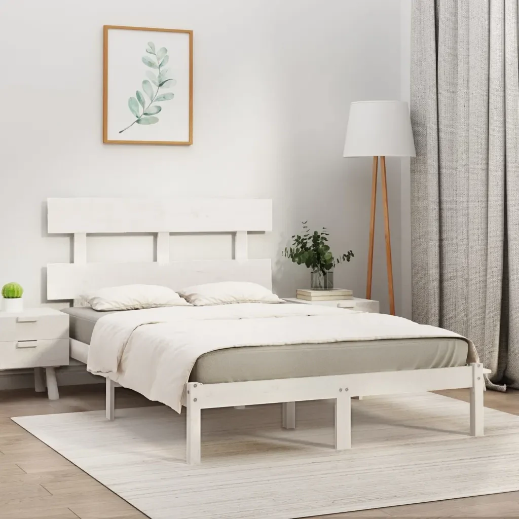 Letto matrimoniale | Letto per adulti | Giroletto Bianco in Legno Massello 200x200 cm - Image 2