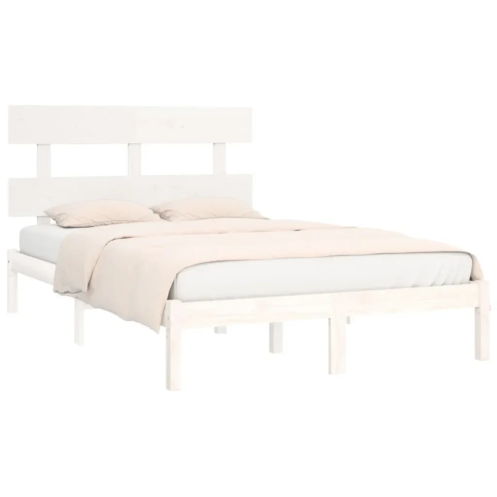 Letto matrimoniale | Letto per adulti | Giroletto Bianco in Legno Massello 200x200 cm - Image 3
