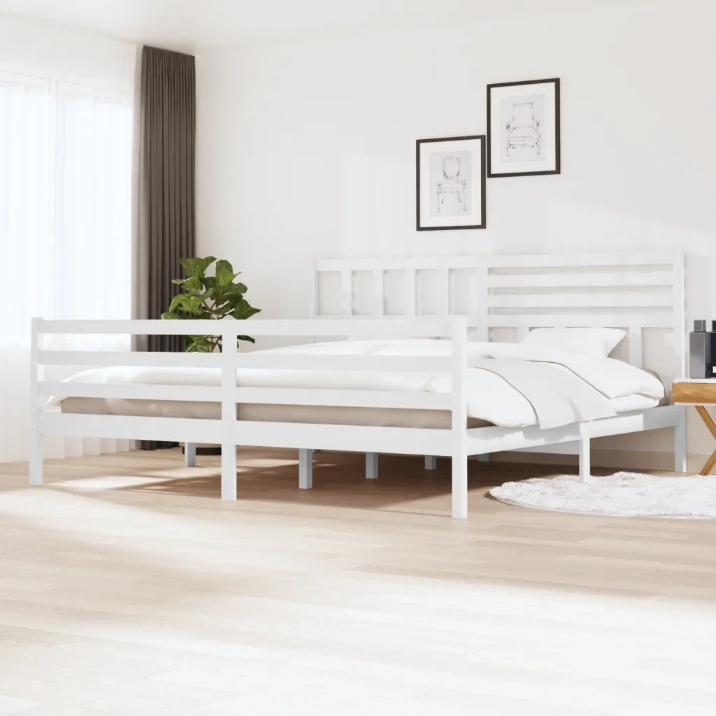 Letto matrimoniale | Letto per adulti | Giroletto Bianco in Legno Massello 200x200 cm - Image 2
