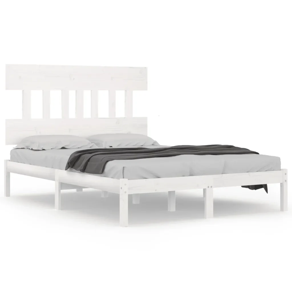 Letto matrimoniale | Letto per adulti | Giroletto Bianco in Legno Massello 200x200 cm