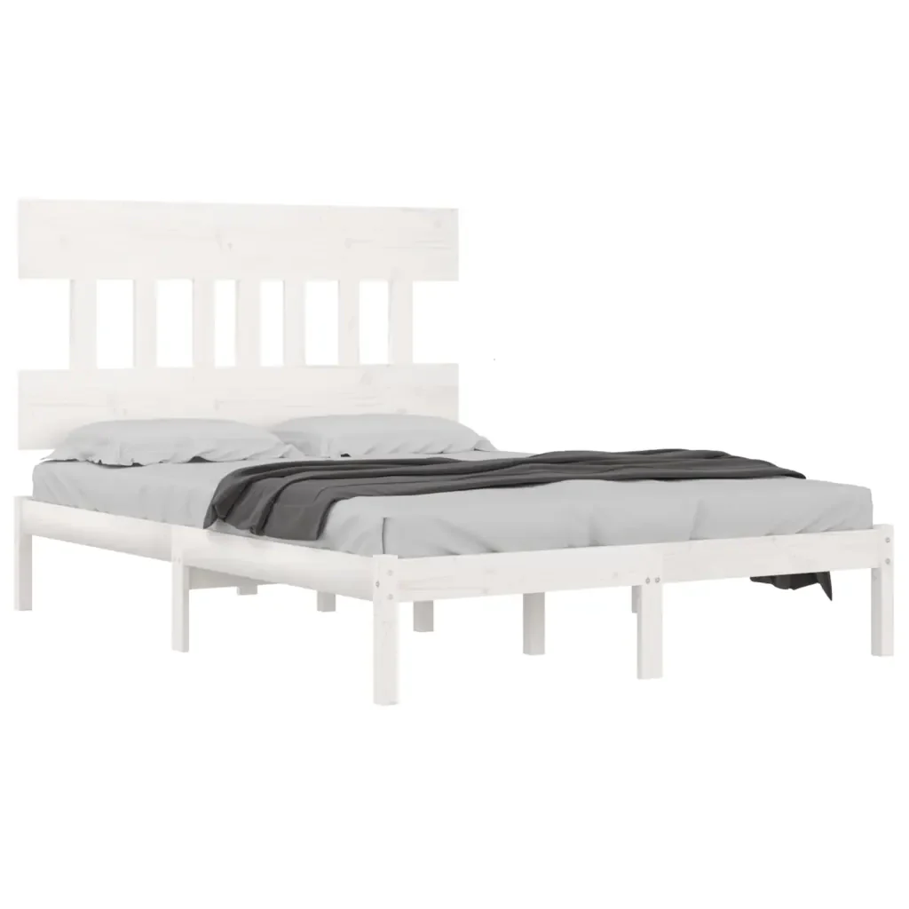 Letto matrimoniale | Letto per adulti | Giroletto Bianco in Legno Massello 200x200 cm - Image 4