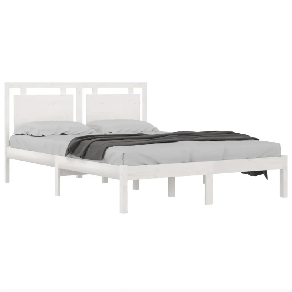 Letto matrimoniale | Letto per adulti | Giroletto Bianco in Legno Massello 200x200 cm - Image 4