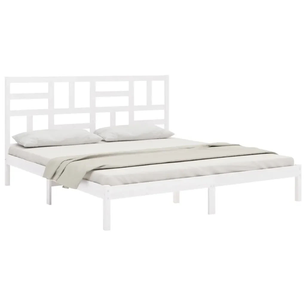 Letto matrimoniale | Letto per adulti | Giroletto Bianco in Legno Massello 200x200 cm - Image 3