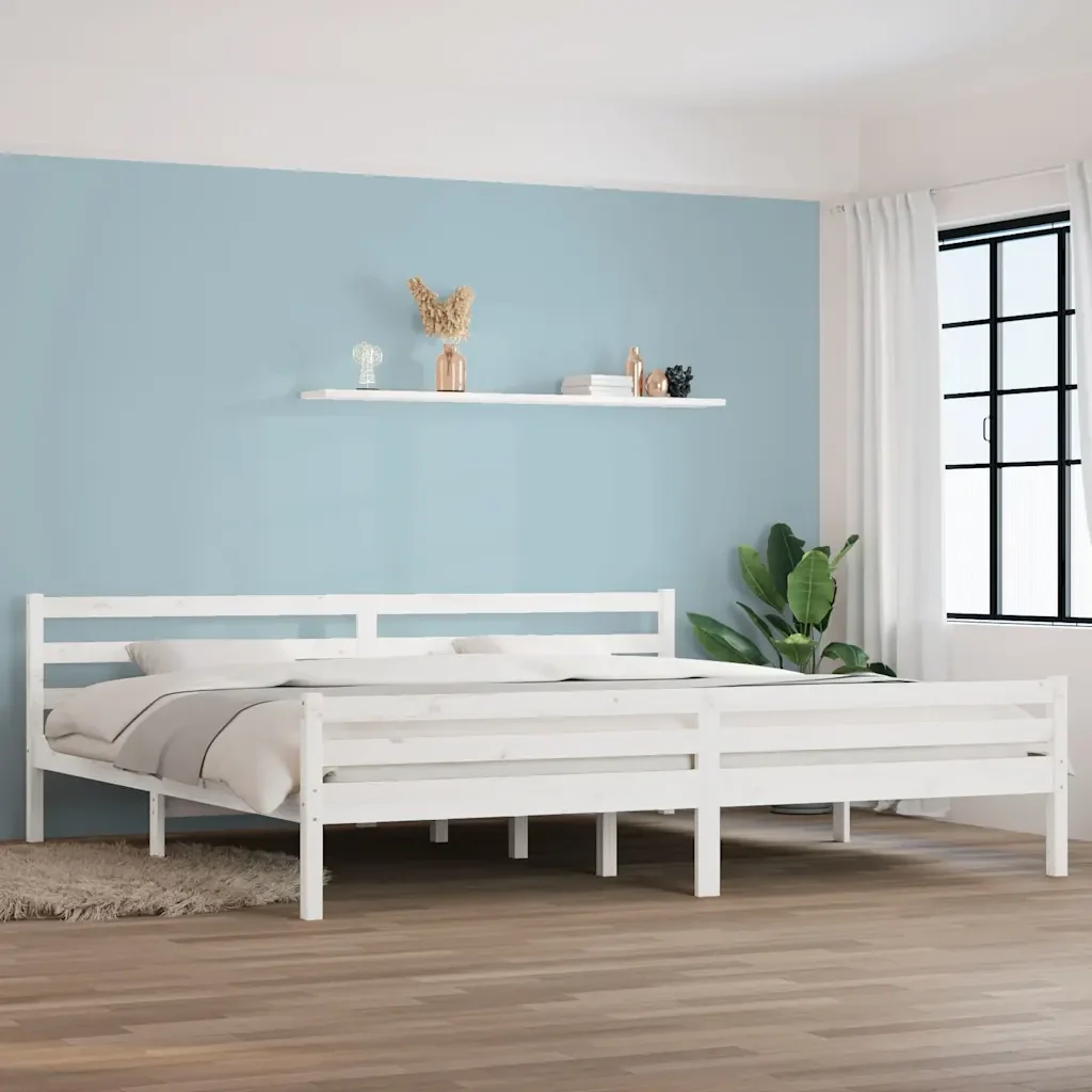 Letto matrimoniale | Letto per adulti | Giroletto Bianco in Legno Massello 200x200 cm - Image 2