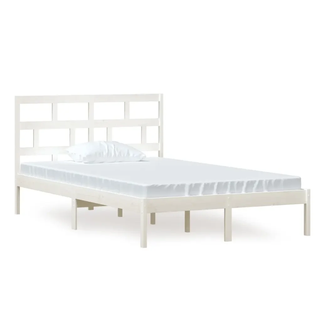 Letto matrimoniale | Letto per adulti | Giroletto Bianco in Legno Massello di Pino 120x200 cm