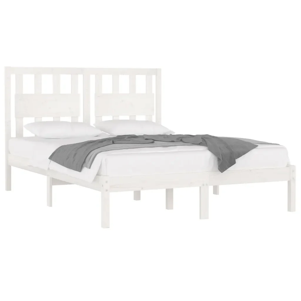 Letto matrimoniale | Letto per adulti | Giroletto Bianco in Legno Massello di Pino 120x200 cm - Image 4