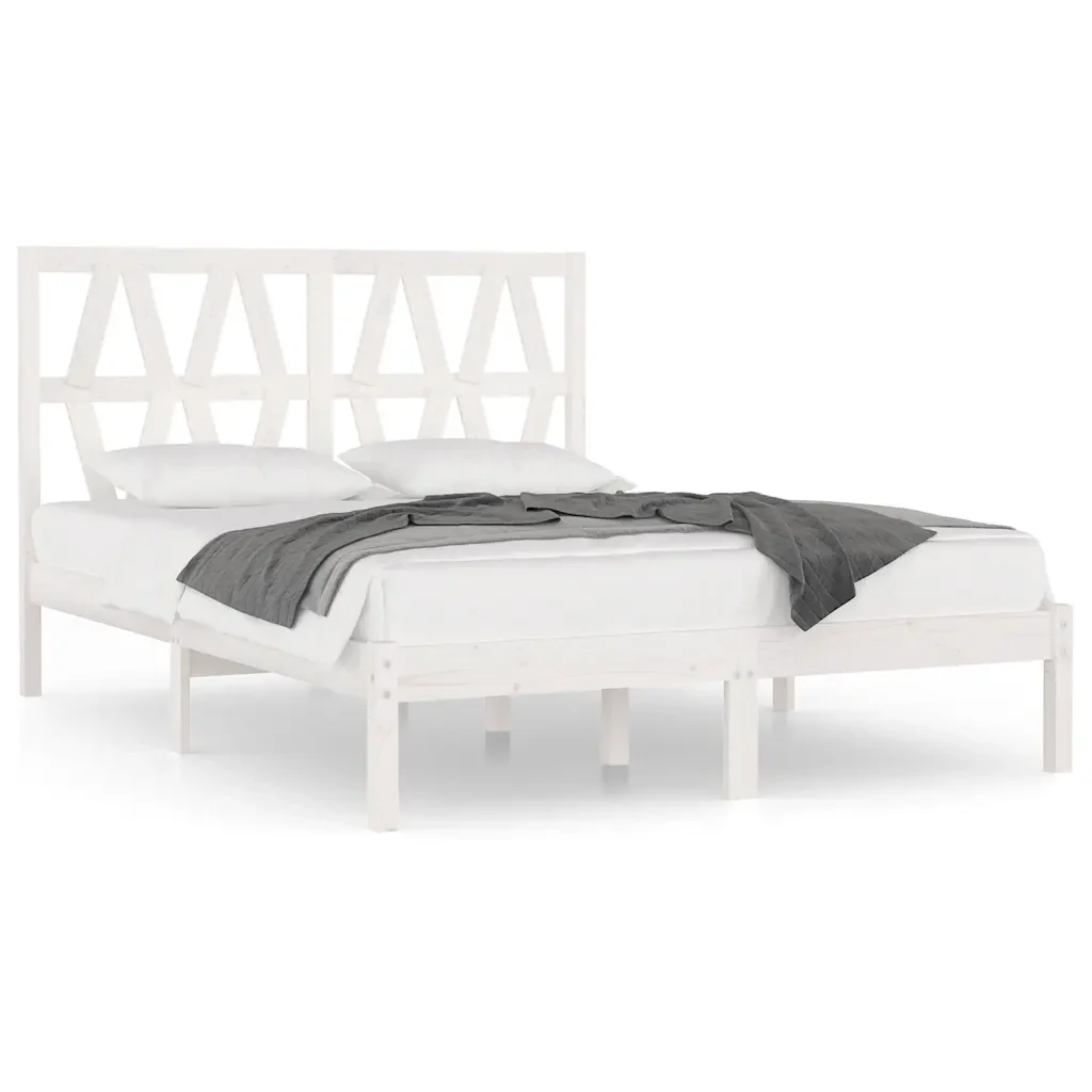 Letto matrimoniale | Letto per adulti | Giroletto Bianco in Legno Massello di Pino 120x200 cm