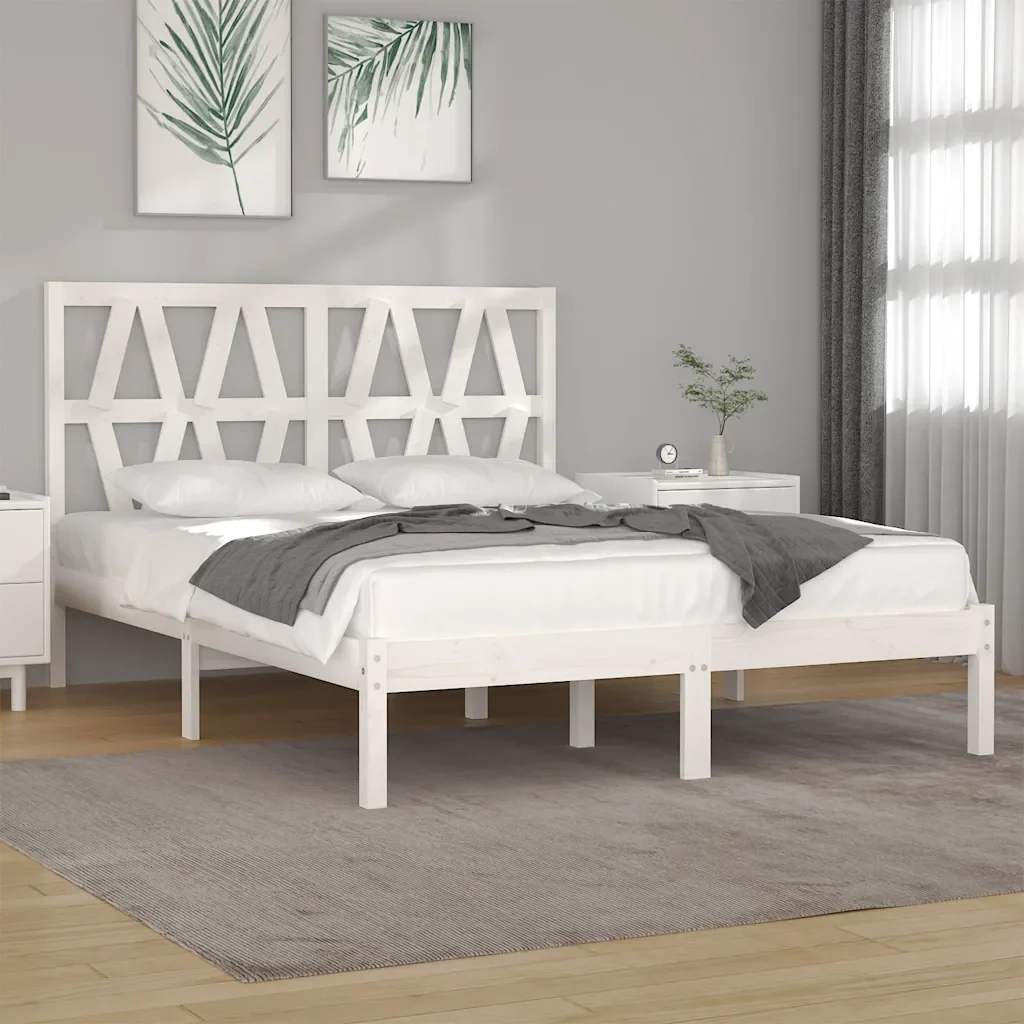 Letto matrimoniale | Letto per adulti | Giroletto Bianco in Legno Massello di Pino 120x200 cm - Image 2