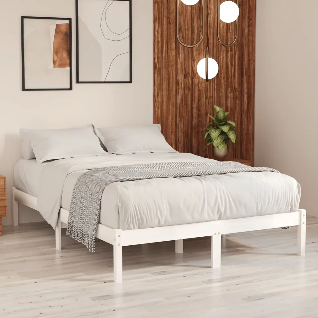 Letto matrimoniale | Letto per adulti | Giroletto Bianco in Legno Massello di Pino 120x200 cm - Image 2