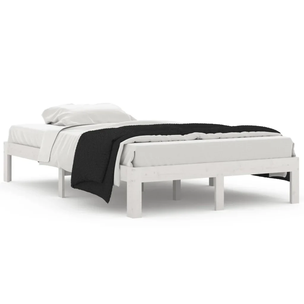 Letto matrimoniale | Letto per adulti | Giroletto Bianco in Legno Massello di Pino 120x200 cm