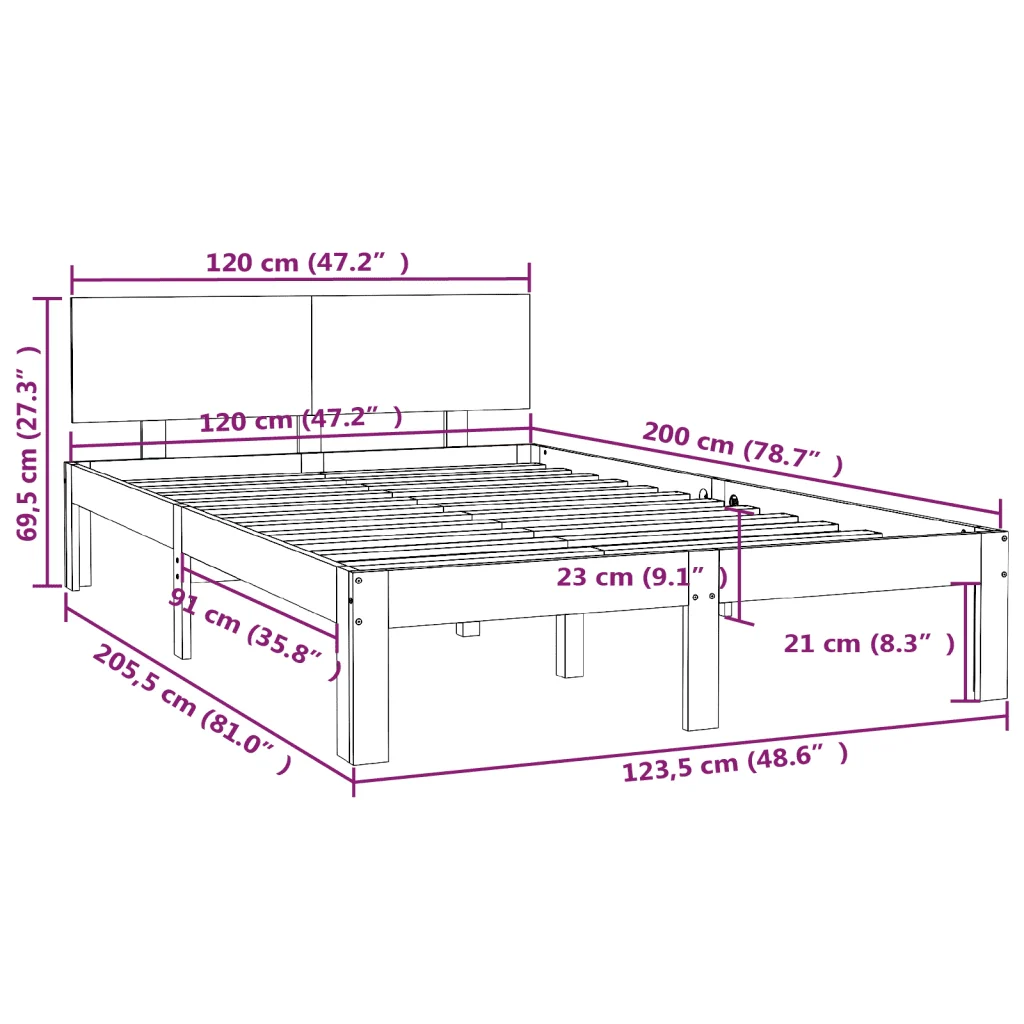 Letto matrimoniale | Letto per adulti | Giroletto Bianco in Legno Massello di Pino 120x200 cm - Image 8