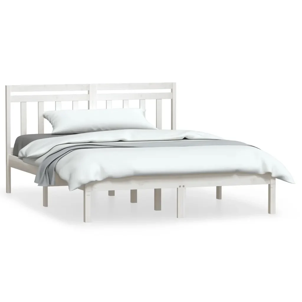 Letto matrimoniale | Letto per adulti | Giroletto Bianco in Legno Massello di Pino 140x190 cm