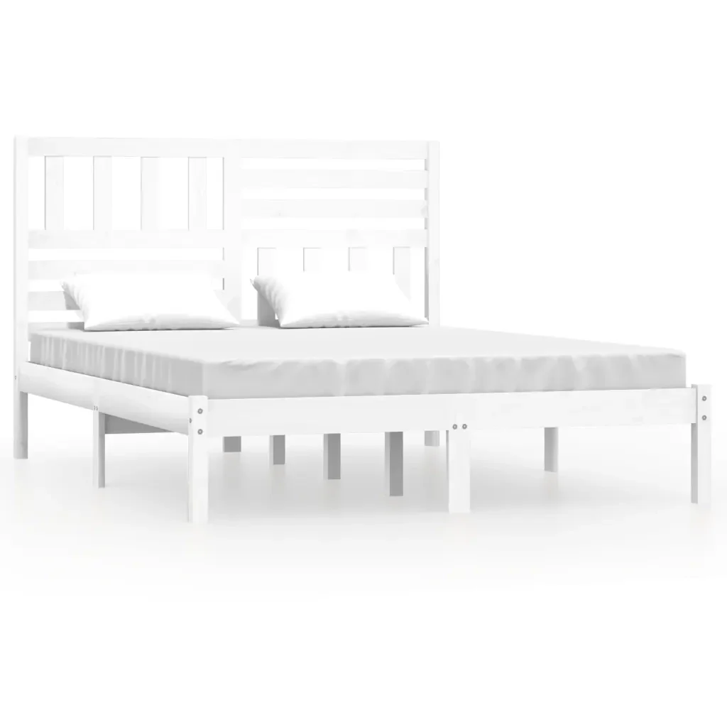 Letto matrimoniale | Letto per adulti | Giroletto Bianco in Legno Massello di Pino 140x190 cm