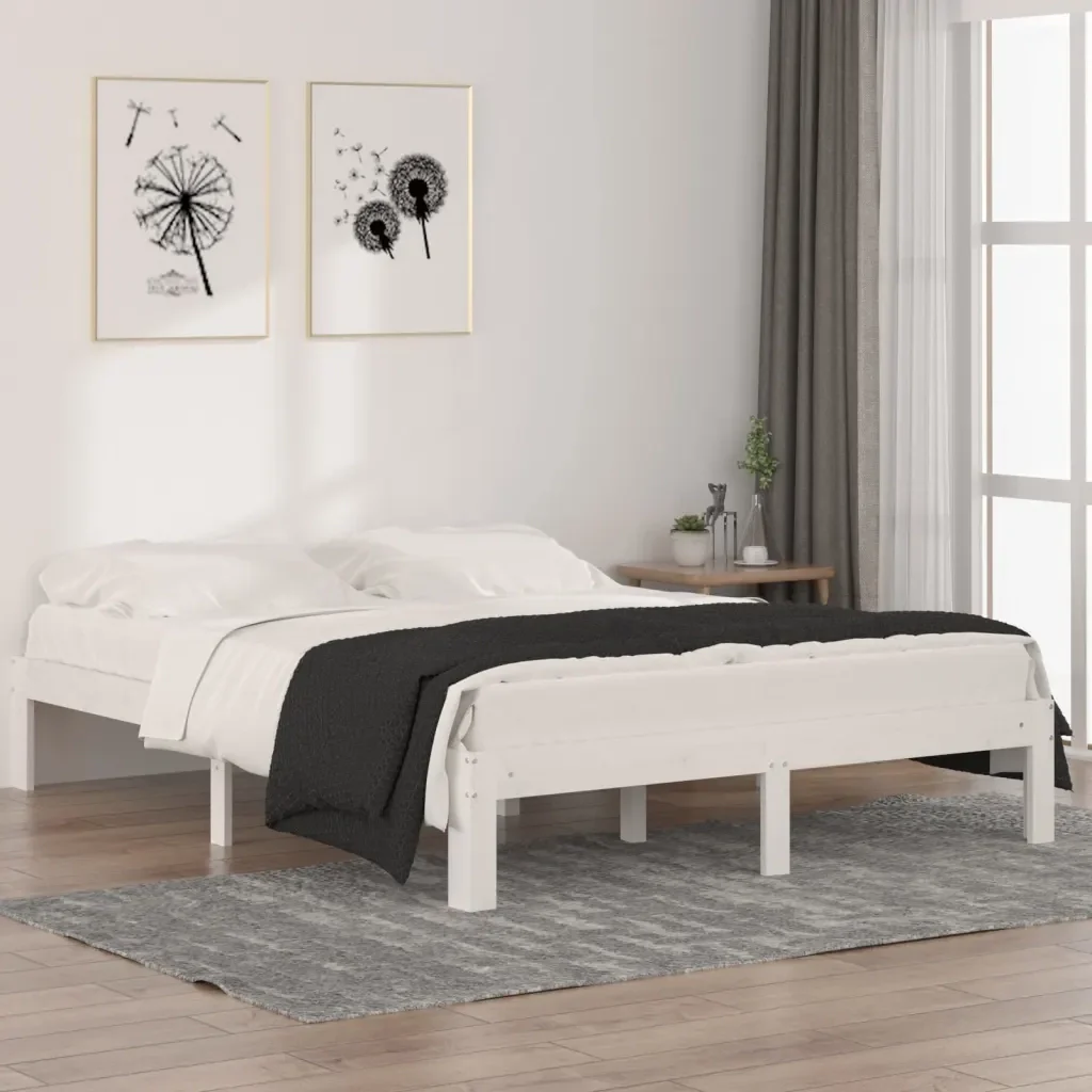 Letto matrimoniale | Letto per adulti | Giroletto Bianco in Legno Massello di Pino 140x190 cm - Image 2